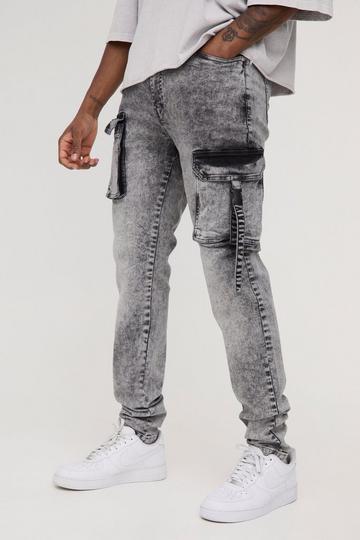 Tall Skinny Multi Pocket Strap Detail Cargo Jeans grey