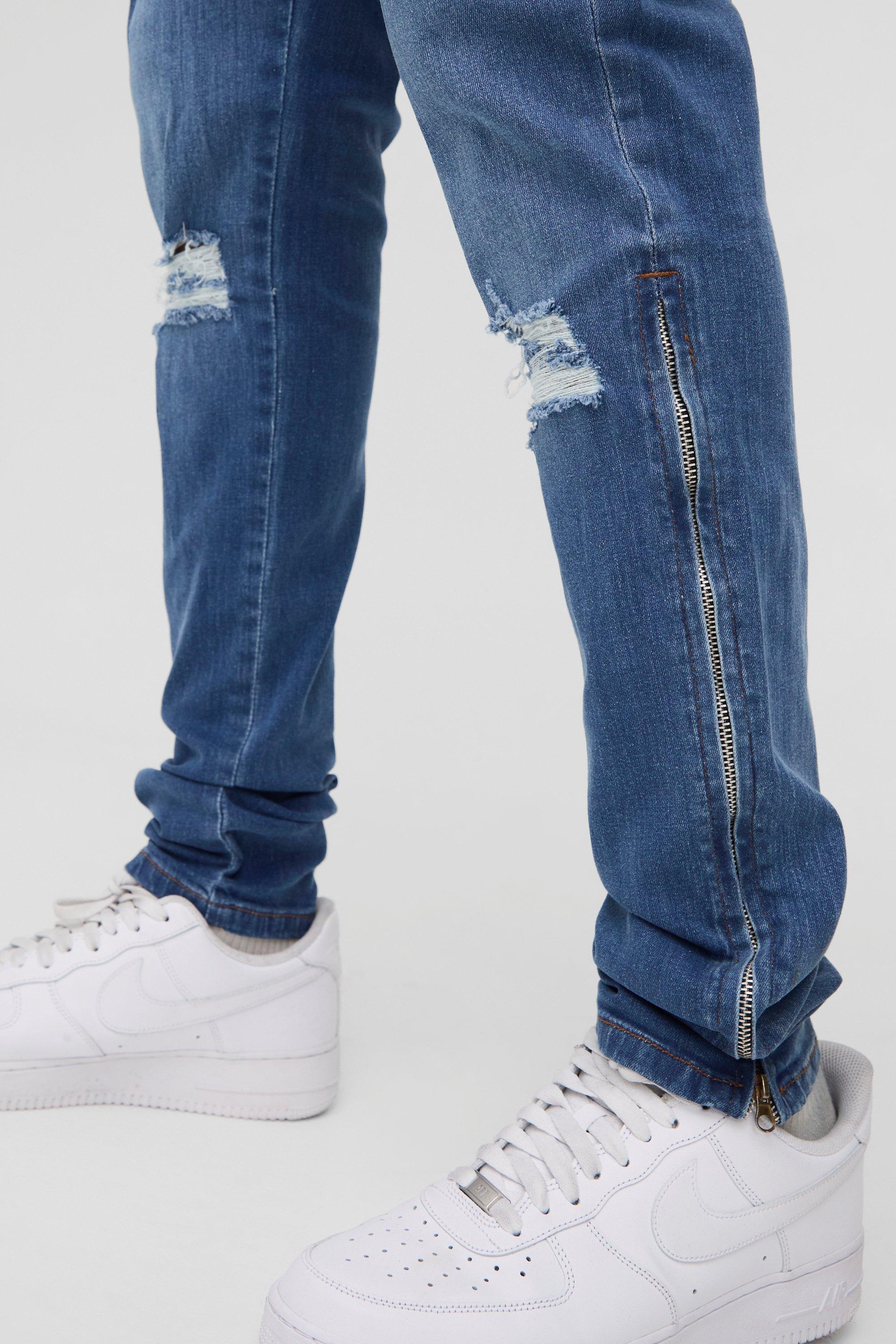 Tall Stretch Skinny Zip Hem Ripped Jeans | boohoo USA