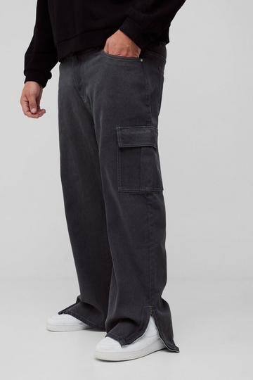 Grey Plus Zip Hem Straight Fit Cargo Jeans