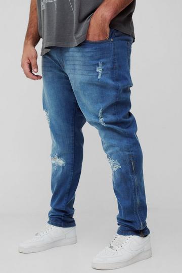 Plus Stretch Skinny Zip Hem Ripped Jeans mid blue