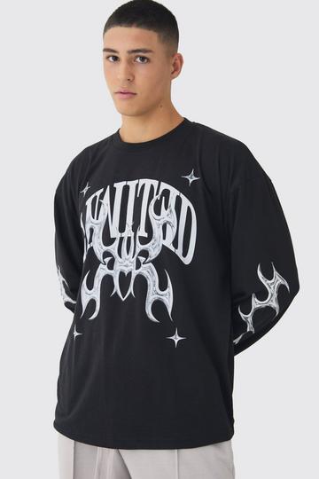 Oversized Gothic Graphic Long Sleeve T-shirt black