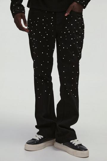 Multi Studded Slim Fit Flared Jeans black