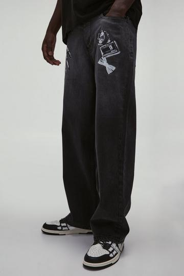 Baggy X-Ray Jeans Met Print washed black