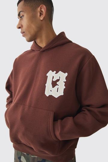 Chocolate Brown Oversized Boxy 13 Print Hoodie