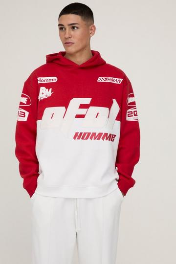 Red Oversized OFCL Moto Hoodie