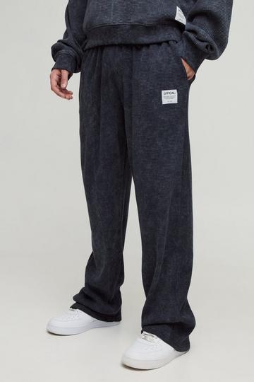 Straight Leg Acid Wash Heavy Waffle Jogger With Woven Tab black