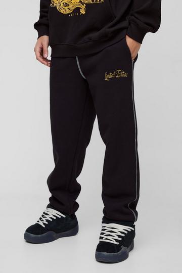 Oversized Contrast Stitch Star Cuffed Jogger black