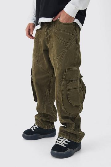 Relaxed Heavyweight Twill Panelled Cargo Trousers dark green