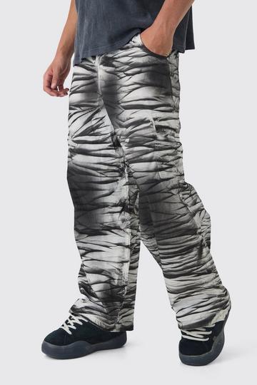 Extreme Parachute Crinkle Printed Poplin Cargo Trousers white