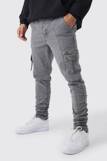 Skinny Stacked Ruched Strap Cargo Trousers slate