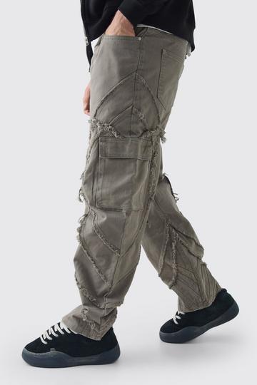 Relaxed Twill Distressed Panelled Cargo Trousers taupe