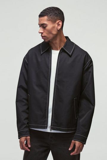 Black Contrast Stitch MAN Tab Bomber Jacket in Black