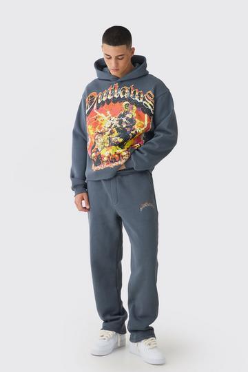 Oversized Boxy Outlaws Large Scale Hooded Tracksuit charcoal