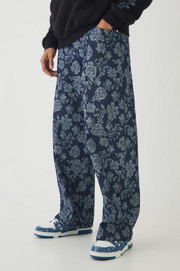 Baggy Rigid Floral Jacquard Jeans indigo