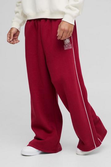 Extreme Wide Leg Printed Piping Jogger burgundy