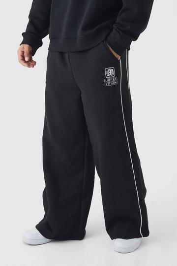 Extreme Wide Leg Printed Piping Jogger black