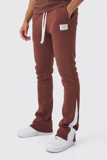 Chocolate Brown Slim Fit Flare Stacked Woven Tab Gusset Jogger