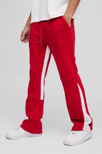 Red Regular Fit Raw Applique Heart Gusset Jogger