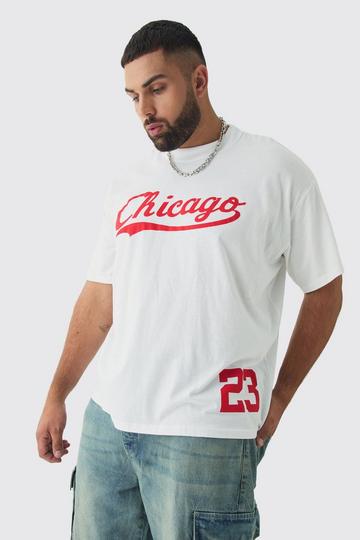 Plus Oversized Chicago Varsity Print T-shirt white