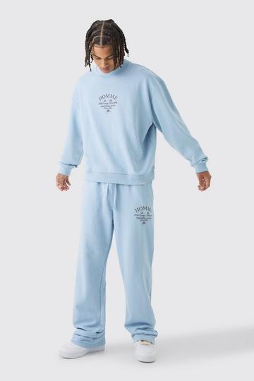 Oversized Extended Neck Boxy Heavy Sweatshirt Relaxed Tracksuit light blue