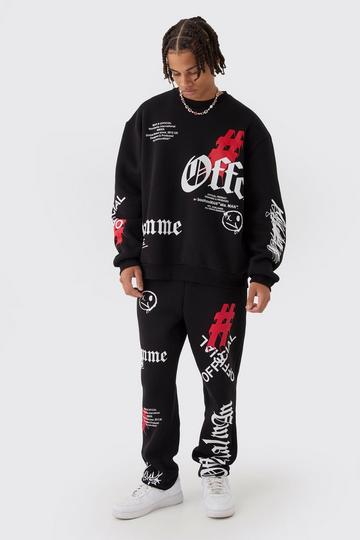 Oversized Man Graffiti Sweatshirt Tracksuit black