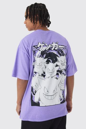 Purple Oversized Pokemon Wash Extended Neck Gengar License T-shirt