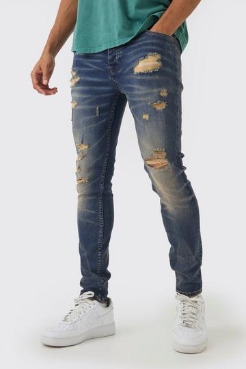 Blue Skinny Stretch Ripped Jeans