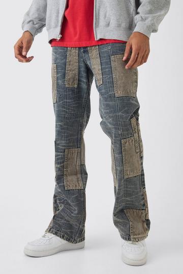 Relaxed Flared Patchwork Contrast Stitch Jeans vintage blue