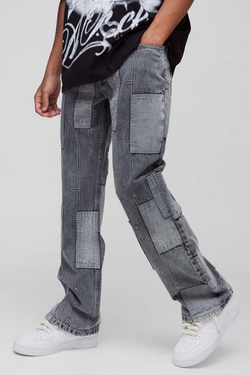 Relaxed Flared Patchwork Contrast Stitch Jeans charcoal