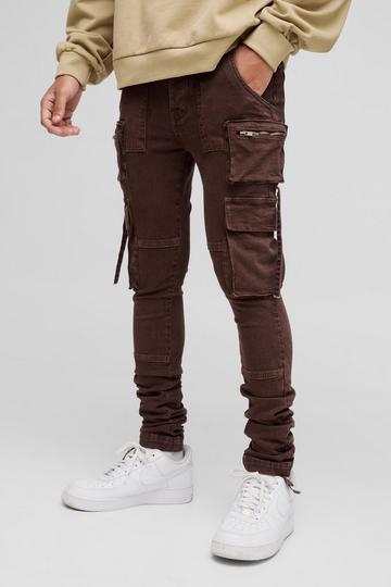 Chocolate Acid Wash Gebleekte Super Skinny Stretch Cargo Jeans chocolate