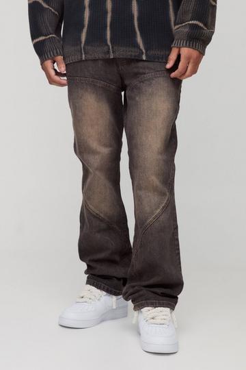 Slim Flared Brown Tint Panelled Jeans brown