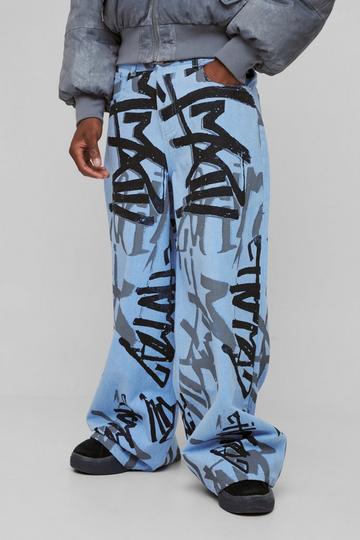 Super Baggy Graffiti Print Jeans blue