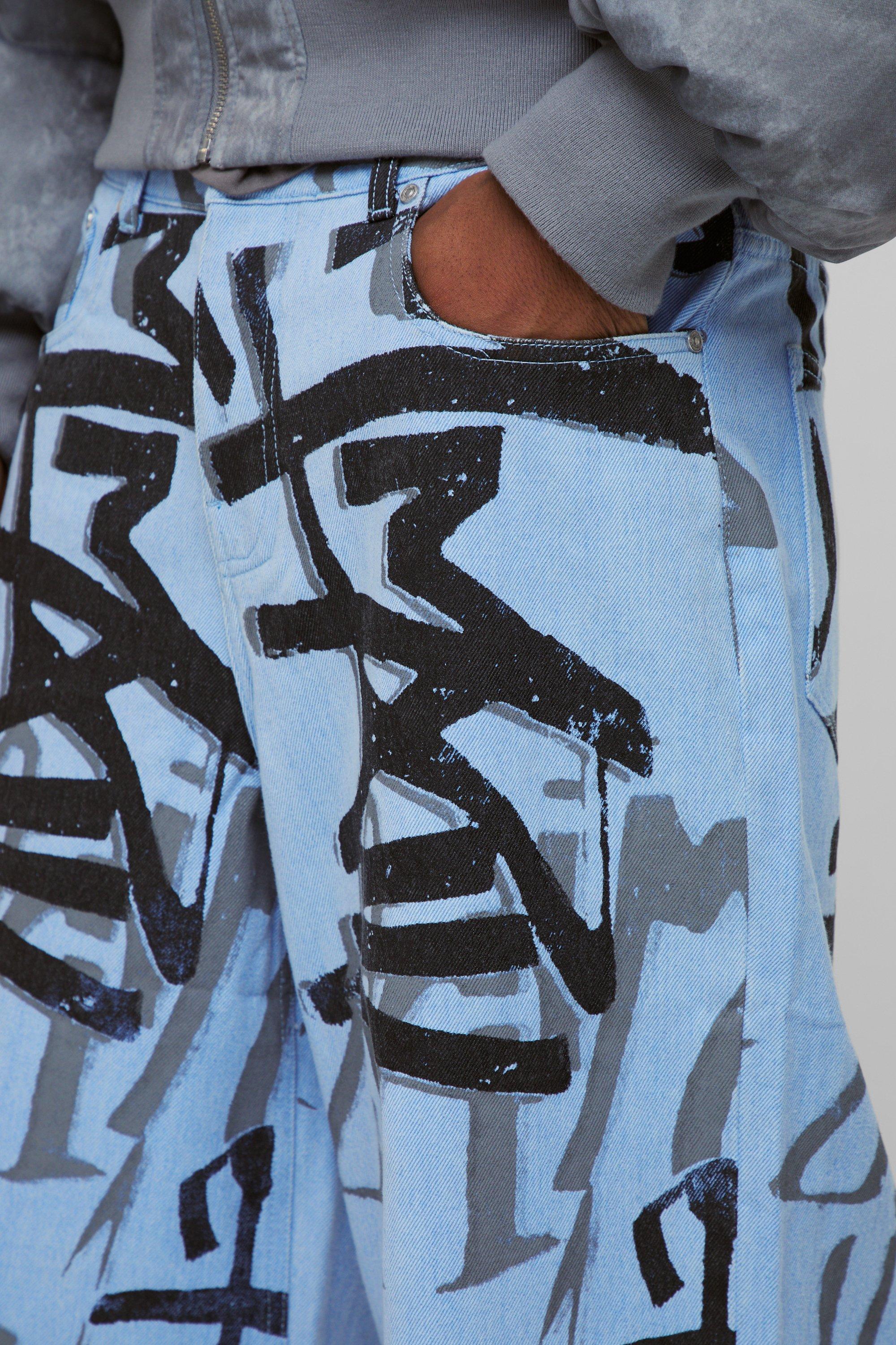 FSSMER XXL (w39-40) 3D Painted Graffiti Printed Jeans Men's