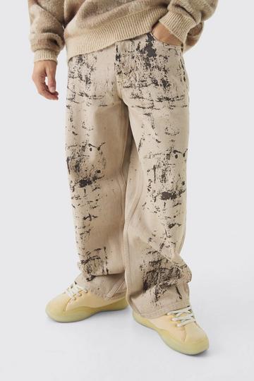 Baggy Fit Paint Effect Jeans stone