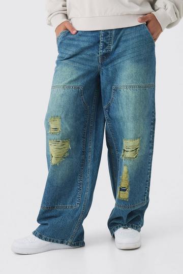 Baggy Rigid Dirty Wash Ripped Carpenter Denim Jeans antique wash