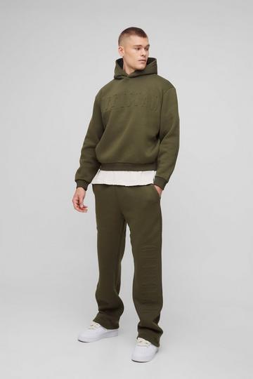 Oversized Boxy Official Embossed Hoodie Tracksuit olive