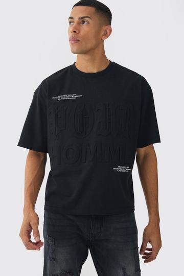 Oversized Boxy Homme T-Shirt Met Print En Reliëf black