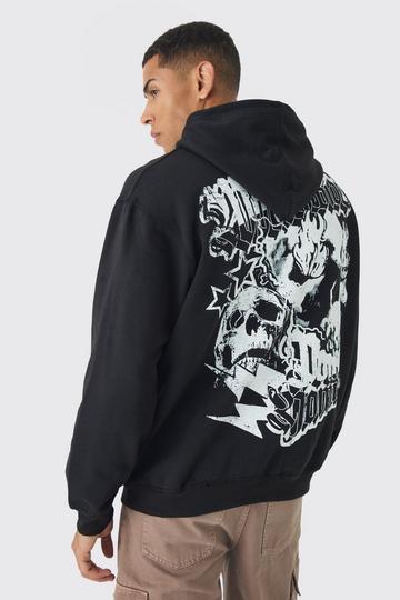 Oversized Skull Back Print Hoodie black