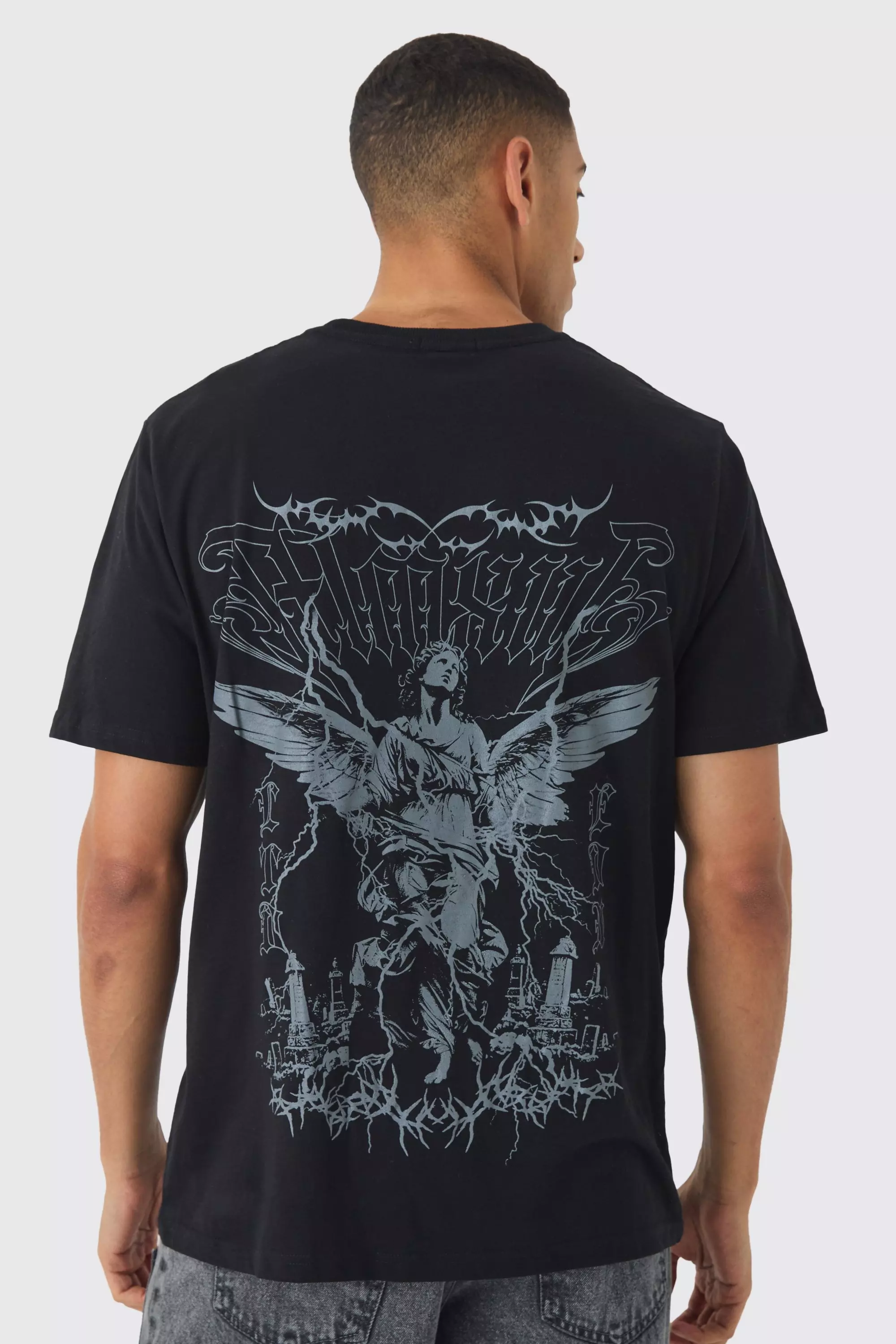 Black Large Scale Washed Renaissance Print T-Shirt alternative image