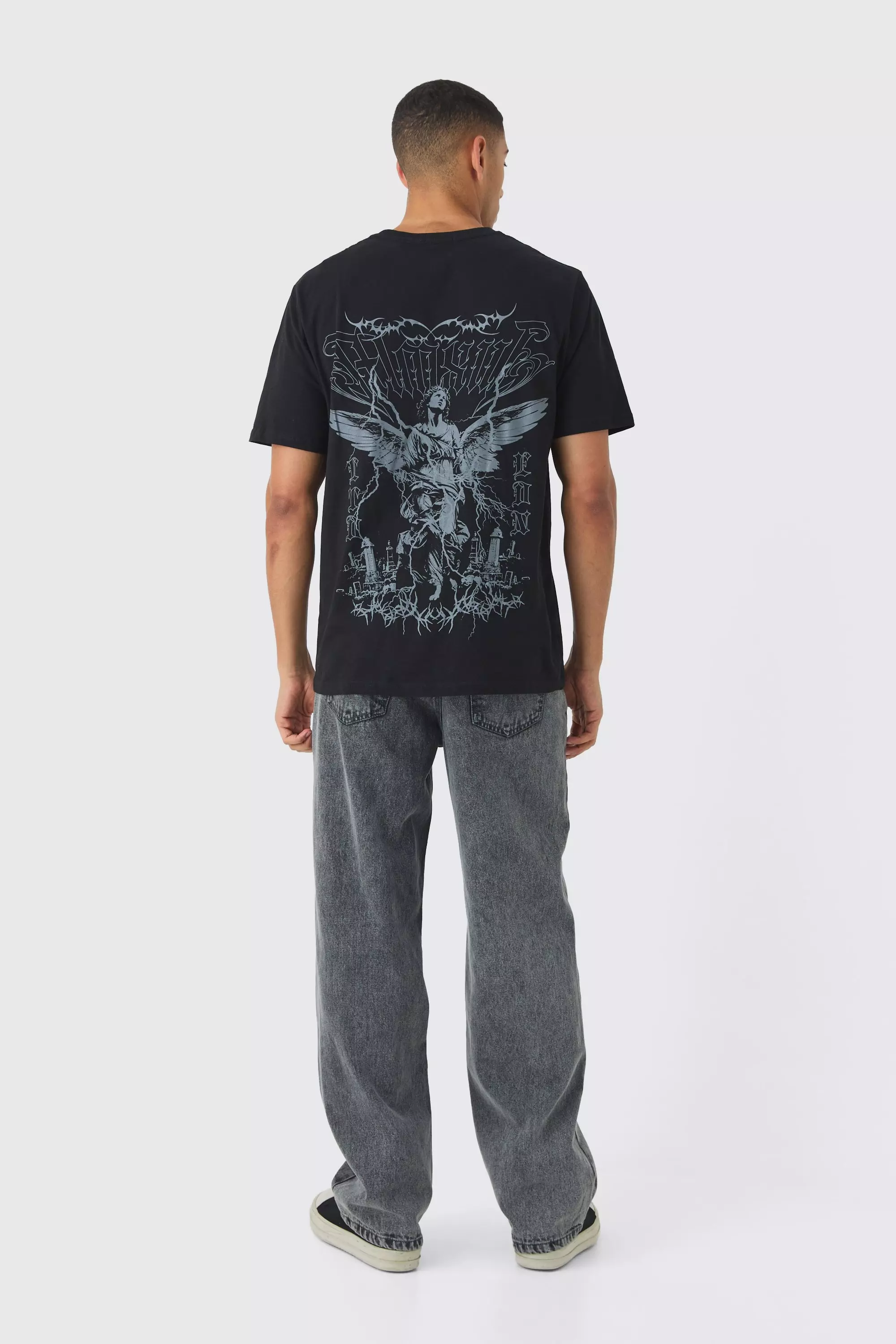 Black Large Scale Washed Renaissance Print T-Shirt alternative image