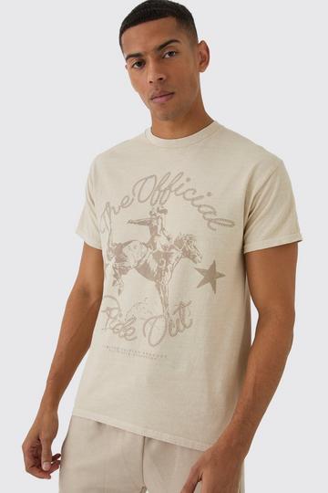 Slim Washed Western Printed T-Shirt stone