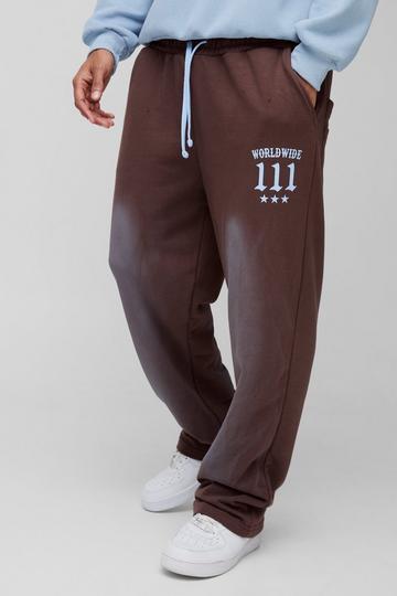 Straight Leg Distressed Moto Printed Loopback Joggers brown