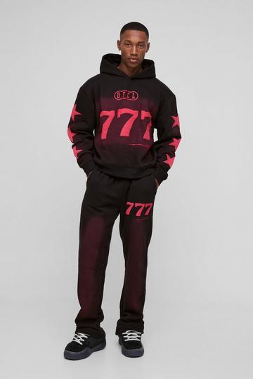 Oversized Boxy Puff Print Spray Wash Moto Hooded Tracksuit black
