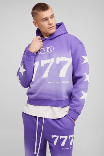 Purple Oversized Boxy Puff Print Spray Wash Moto Hoodie