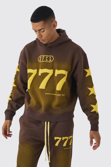 Oversized Boxy Spray Wash Gebleekte Moto Hoodie Met Reliëf brown