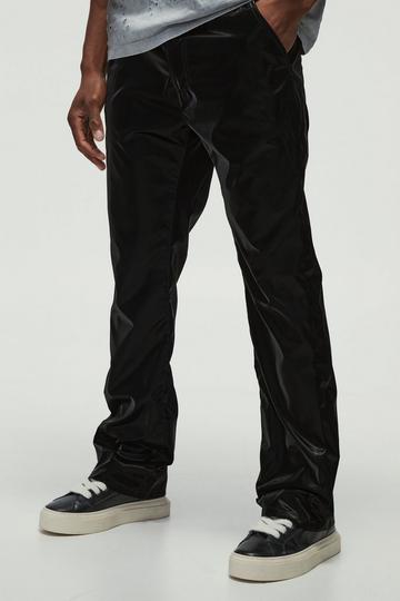 Slim Flare Liquid Nylon Trousers black