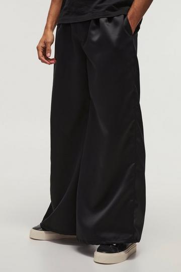 Super Wide Leg Heavy Satin Pleated Trousers black