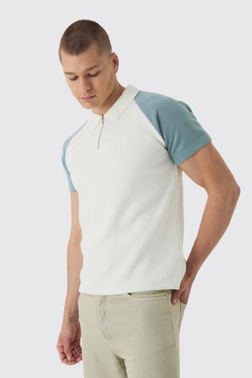 Gebreide Regular Fit Polo Met Contrasterende Mouwen En Rits white