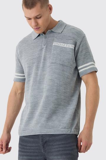 Oversized Limited Edition V Neck Knitted Polo Shirt grey