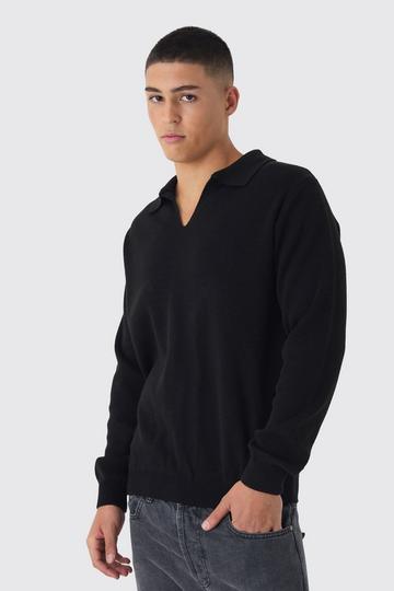 Regular Long Sleeve Knitted Polo Jumper black